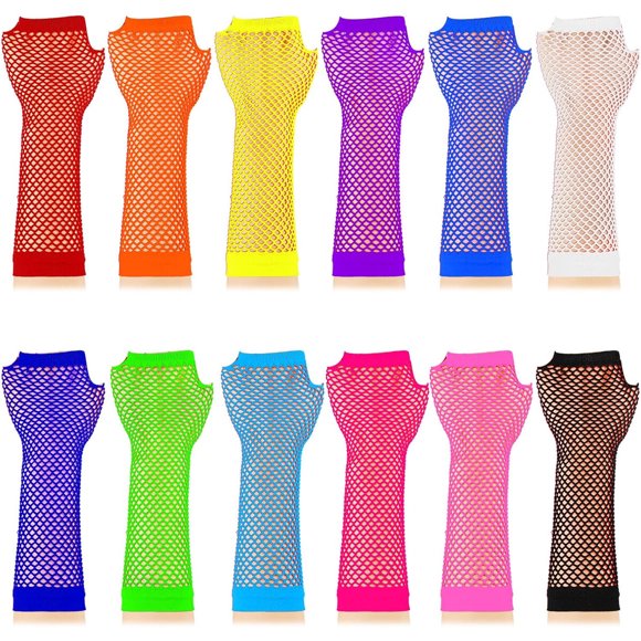 TecUnite 12 pares de guantes de red sin dedos, malla neón