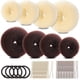 thumbnail image 1 of Juego para hacer moños de dona con 4 piezas marrón oscuro y 4 piezas beige (2 extragrandes, 2 grandes, 2 medianos y 2 pequeños), 5 bandas elásticas para el cabello, 40 horquillas para el cabello (marr, 1 of 7