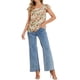 thumbnail image 2 of INSPIRE CHIC Blusa Floral de Mujer para el Día de San Valentín, Cuello Cuadrado Casual de Verano, Manga Corta de Chifón con Volantes, Talla M, Beige Rosa, 2 of 6