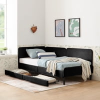 M&Ms - Twin Size Upholstered Platform Bed Frame With 2 Storage Drawers, Adjustable Velvet Sofa Bed, Black