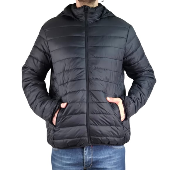 Parka Chaqueta Hombre Frisada Gorro Cierre Negro 919
