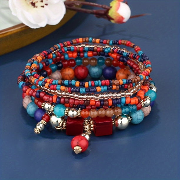 8pcs Bohemian Beaded Turquoise Charm Bracelet - Handmade with Love!