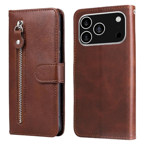 Funda con Cremallera para iPhone 17 Pro, Carcasa Cartera de Cuero PU con Soporte y Tarjetero