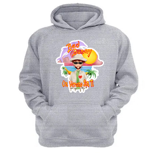 Genérico - Polerón Canguro Bad Bunny Gris Claro Talla S Unisex