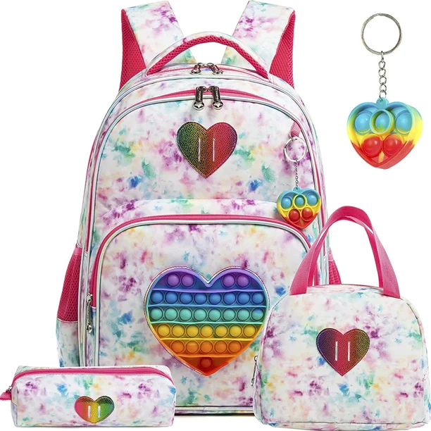 Bikab School Bags 3 in 1 Kids Bags for Girls Kawaii Backpack Waterproof Children School Bags for Girl 16" Bag for Girls Set