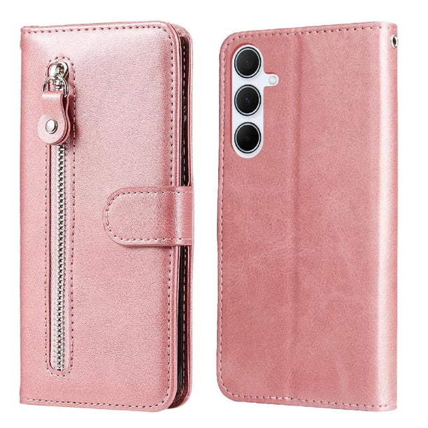 Funda con Cremallera para Samsung Galaxy A56 5G, Carcasa Cartera de Cuero PU con Soporte y Tarjetero