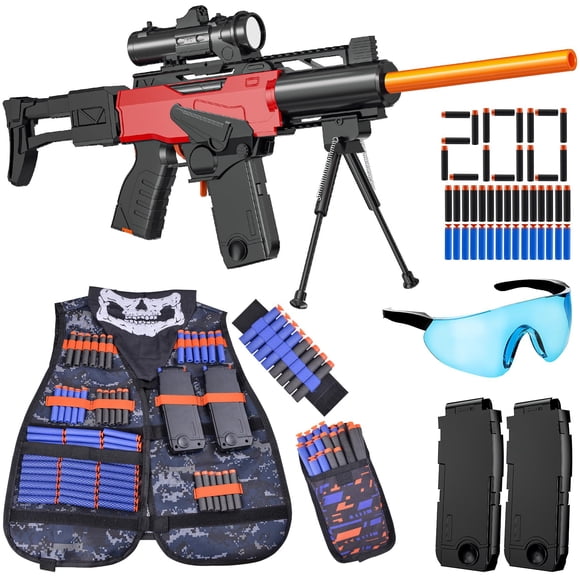 Rifle de francotirador automático Toy Gun con mira, chaleco táctico y 200 balas