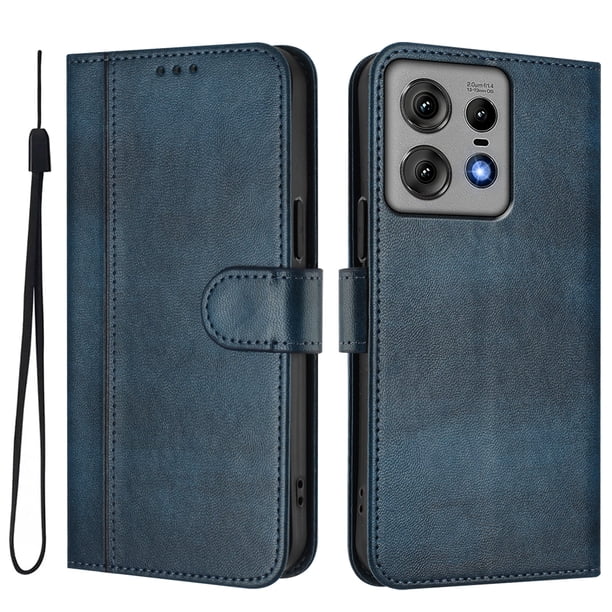 Funda Cartera para Motorola Moto Edge 50 Pro 5G Protección 360° con Ranuras para Tarjetas y Soporte Azul