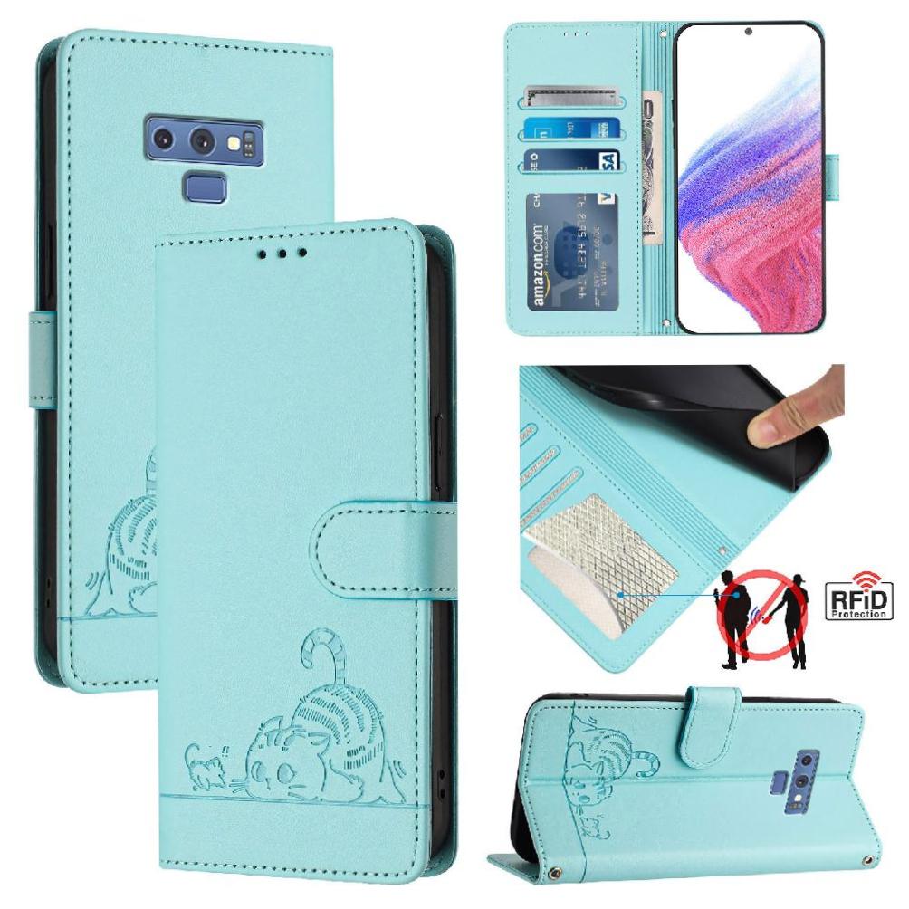 Funda Tipo Cartera Foxdock Para Samsung Galaxy Note 9 Con Soporte, Ranuras, Rfid, Diseño De Gato