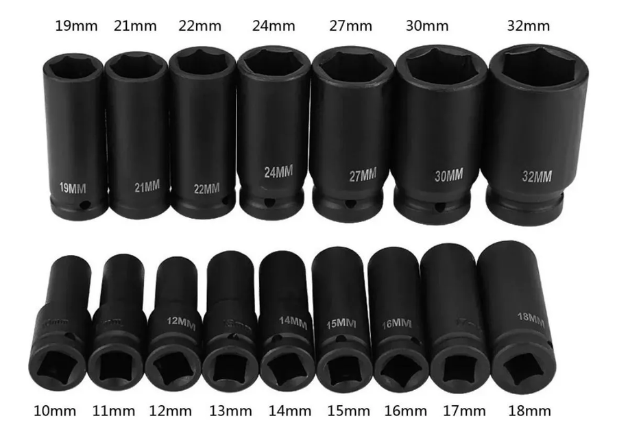 Genérico - Juego Kit Set Dados De Impacto 1//2, 16 Piezas De 10 A 32 Mm