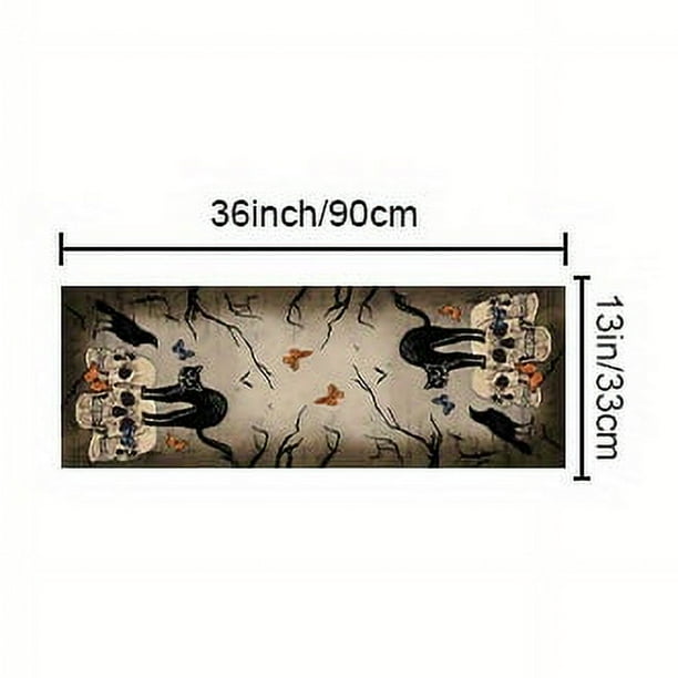 1pc, Dark Style Halloween Table Runner with Black Cat Skull Head and Crow Pattern - Perfect for Restaurant Parties and Home Decor