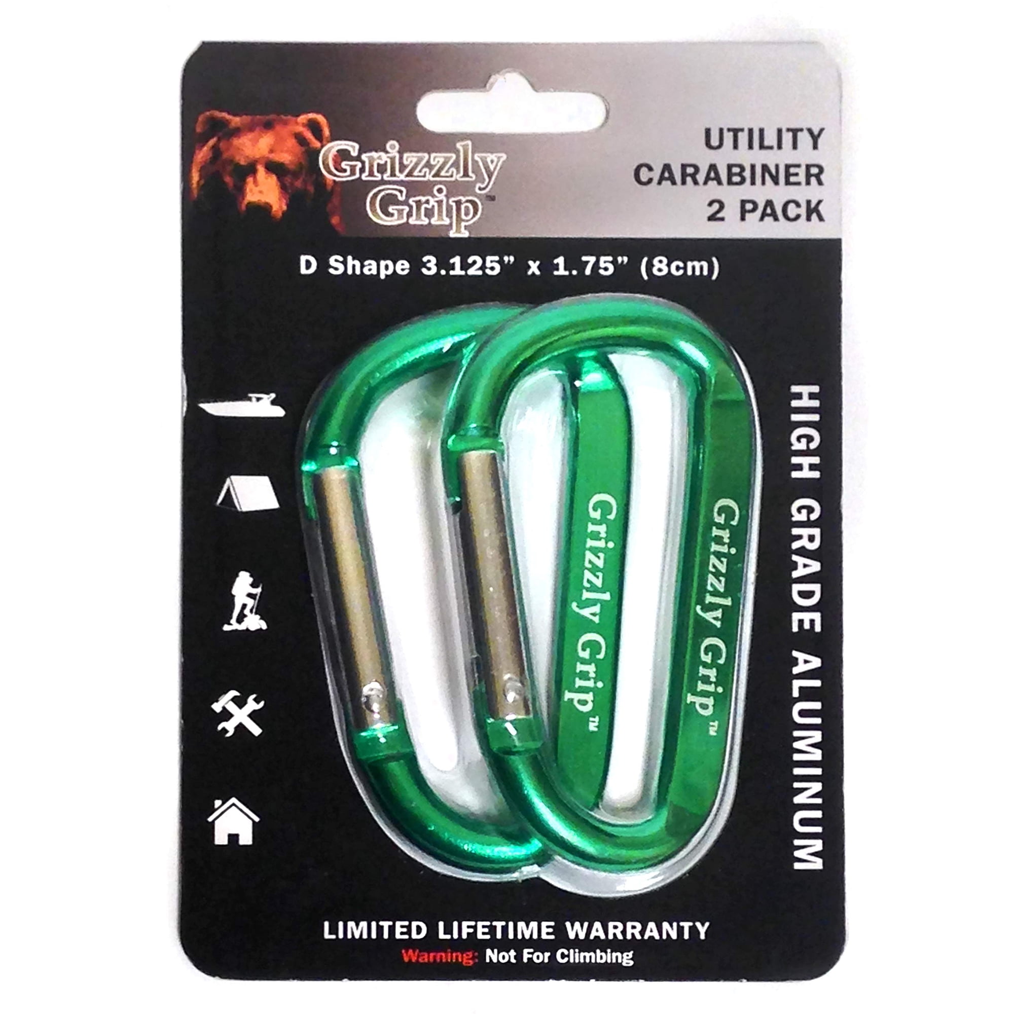 Mosquetón Grizzly Grip Utility En Forma De D, 8 Cm, Paquete De 2