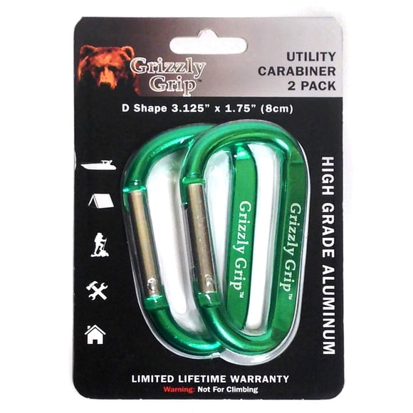 Mosquetón Grizzly Grip Utility En Forma De D, 8 Cm, Paquete De 2