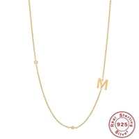 Collar Heshpaws S925 Pure Silver Sideways Initial Diamond Studded Plateado