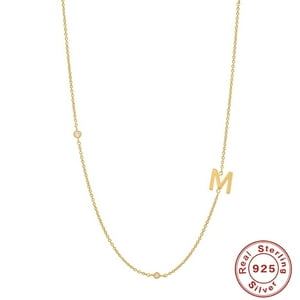 Collar Heshpaws S925 Pure Silver Sideways Initial Diamond Studded Plateado