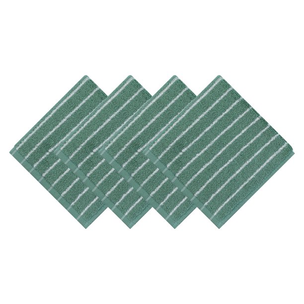 REGALWOVEN Paños de Algodón a Rayas - 13" x 13" Paños Suaves y Absorbentes para Baño, Cocina Verde 4pk