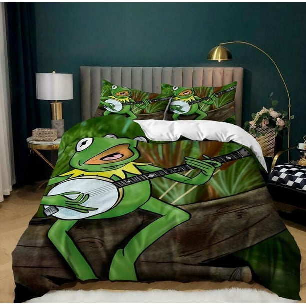 Cartoon Tree Frog Print Quilt Duvet Cover Set Super Home Textiles3-Piece Bedding Set