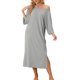 thumbnail image 4 of INSPIRE CHIC Camisón Maxi de Mujer con Mangas 3/4 Regreso a Clases Suave y Elástico Camisón Largo con Cuello Redondo Ajuste Relajado Vestido de Ropa de Casa 3XL Gris, 4 of 6