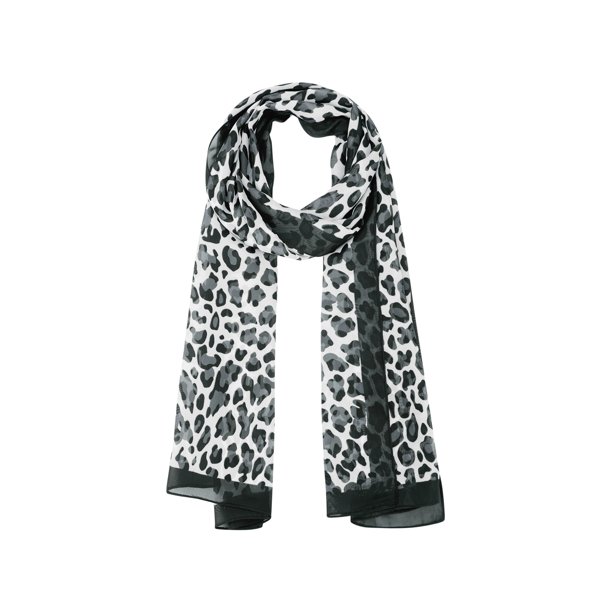 INSPIRE CHIC Bufanda Vintage de Leopardo para Mujer, Pañuelo Ligero y Sedoso para Protección Solar, Bandanas para Viaje Diario Talla Única Negro-blanco