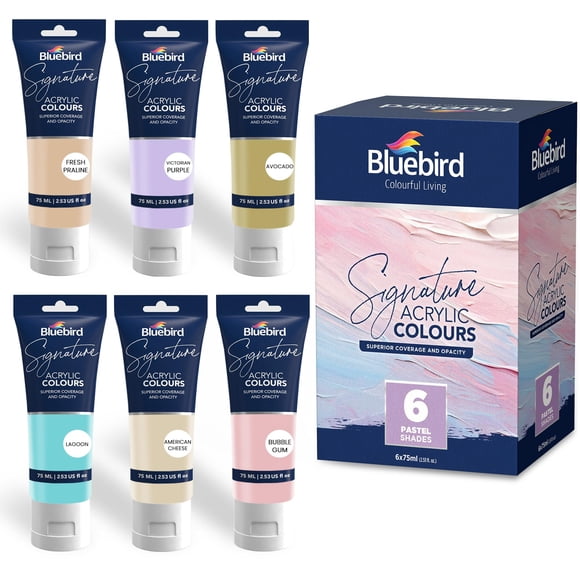 Set de pintura acrílica BLUEBIRD Signature, colores pastel, 6 unidades de 2.5 fl oz cada una, pinturas acrílicas profesionales para profesionales, adultos y artistas