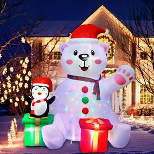 Hinchables Navideños Gudelak Con Oso Polar Y Pingüino De 6 Pies Con Led