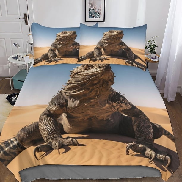 Lizard 3 Piece Set, 3D Printed Bedding, Pillowcase, Hidden Zip, AI Animals Microfibre Duvet Cover for Adults And Children