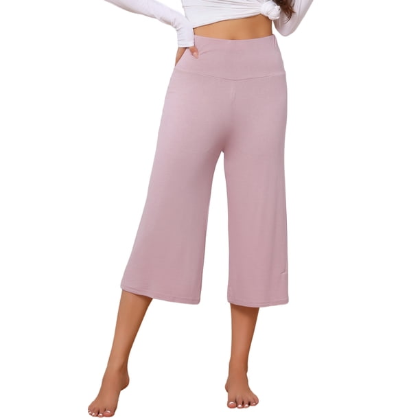 INSPIRE CHIC Pantalones Capri de Cintura Alta para Mujer, Pierna Ancha, Yoga, Pantalones de Salón con Cintura Elástica M Rosa