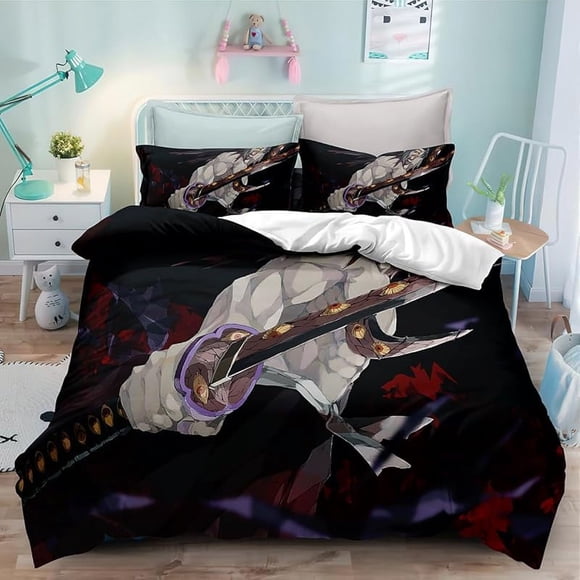 Be-d Duv-et Cove-r Anime Ca-rtoon Demon-Sl-ayer Bedding -Sets 3D Lightw-eight 3-Piece- Comforter Sets 1 Duvet C-over and 2 Pill-ow Shams for Boys Girl
