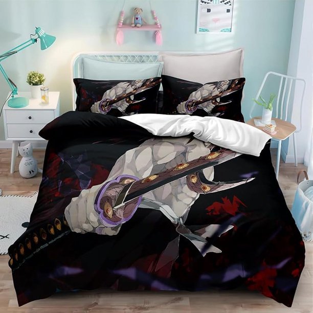 Be-d Duv-et Cove-r Anime Ca-rtoon Demon-Sl-ayer Bedding -Sets 3D Lightw-eight 3-Piece- Comforter Sets 1 Duvet C-over and 2 Pill-ow Shams for Boys Girl