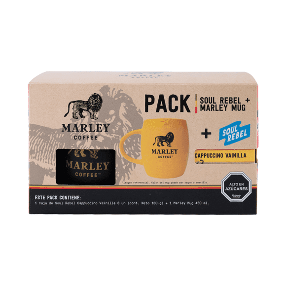 Pack Marley Mug Negro + Soul Rebel Capuccino Vainilla