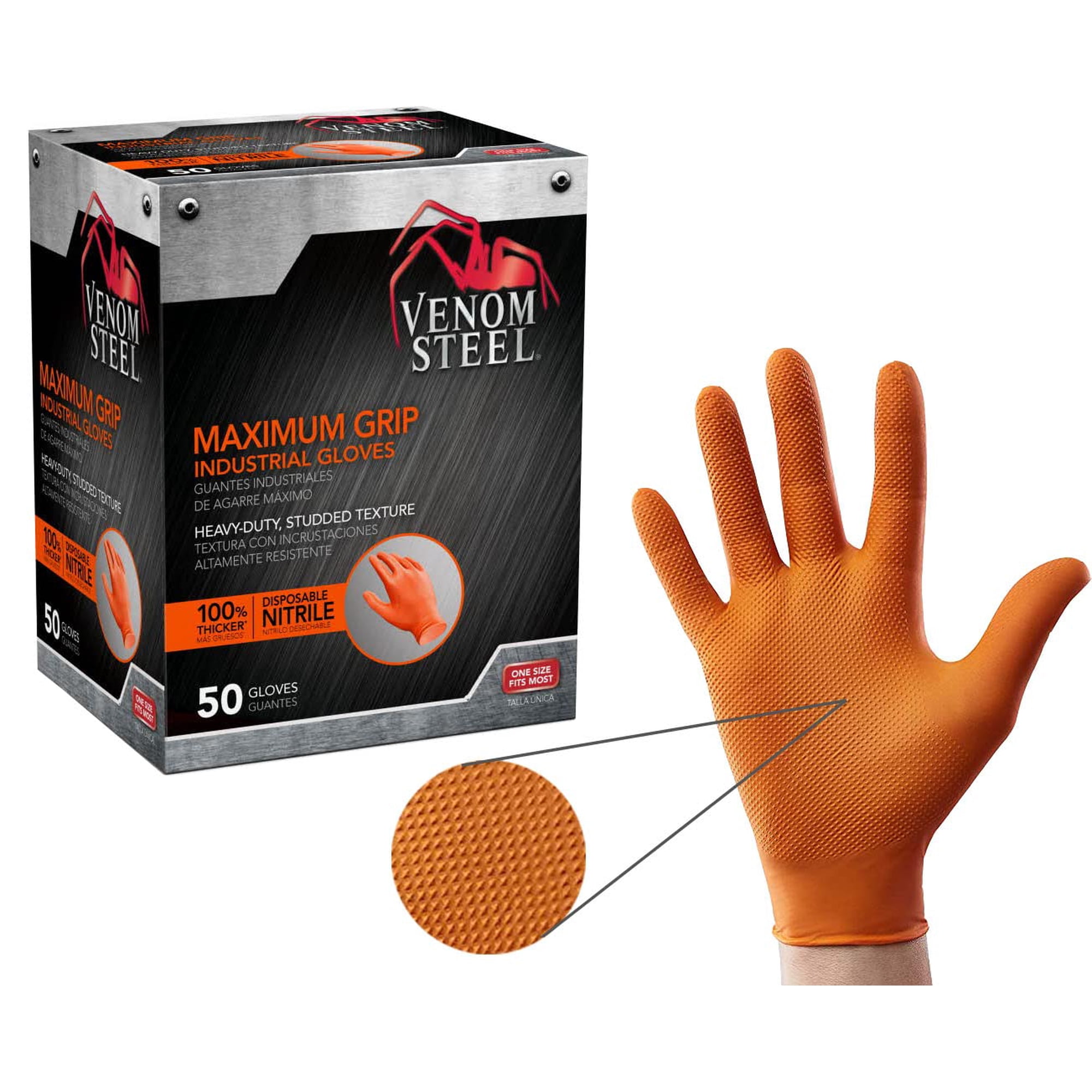 Guantes Desechables Venom Steel Orange Nitrilo, 50 Unidades