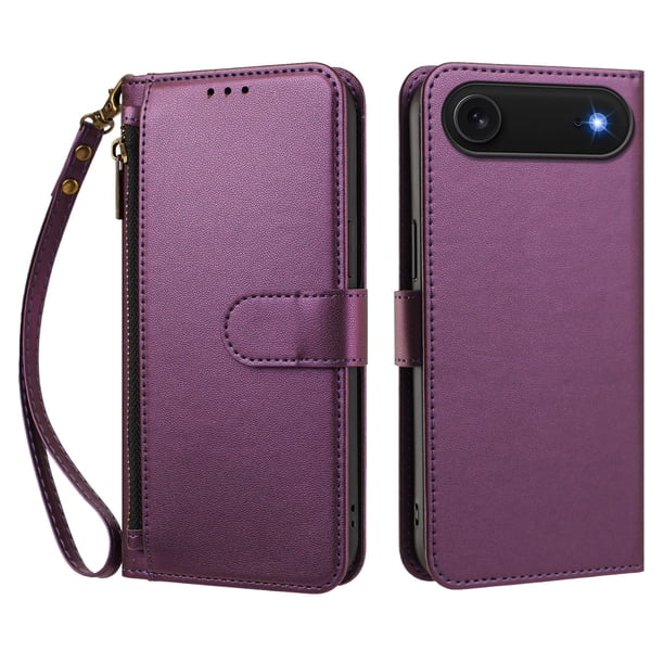 Funda Tipo Billetera para iphone17 Air con Soporte y Bolsillo con Cierre Violeta intenso