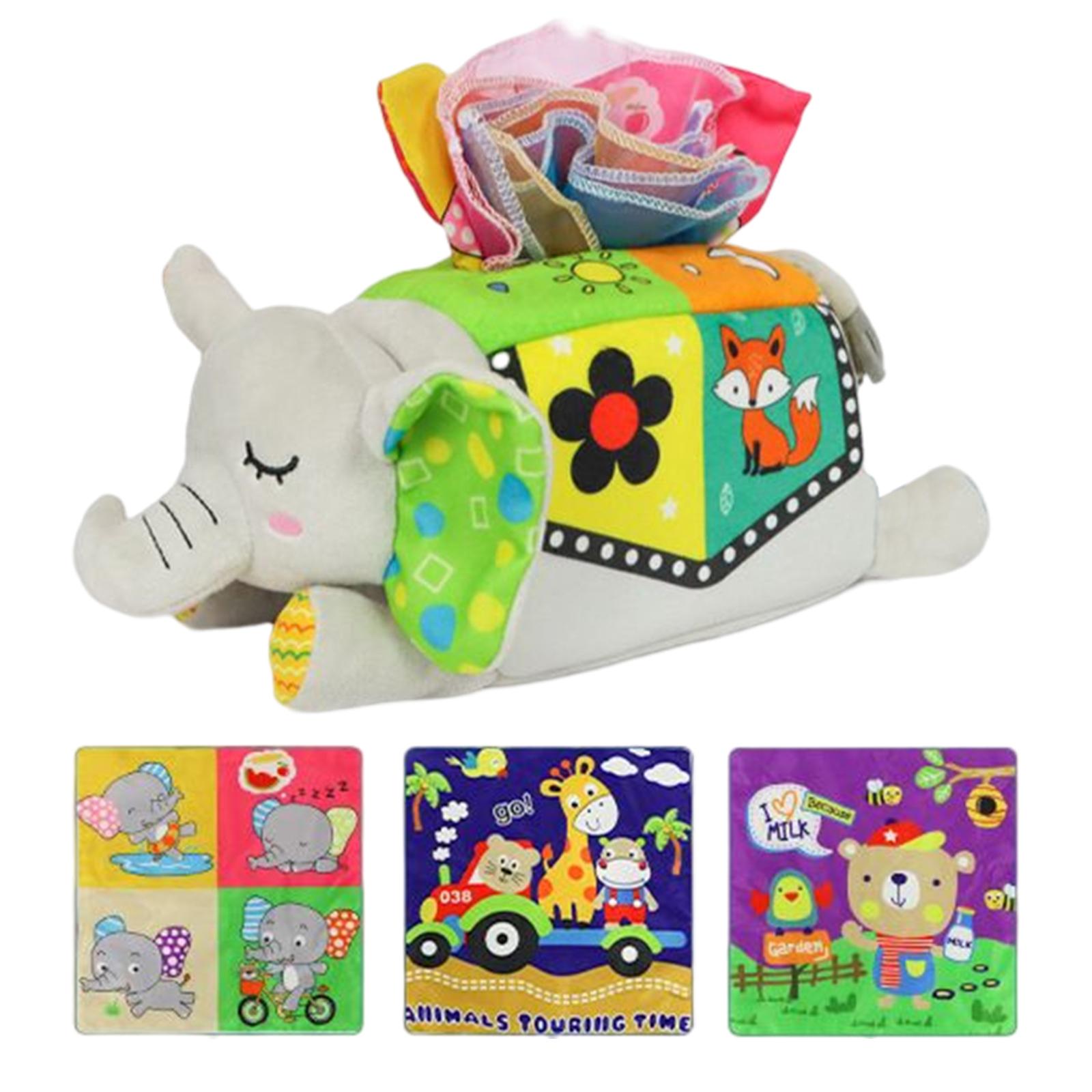 Magideal - Caja De Pañuelos Montessori Para El Desarrollo Sensorial, De Alto Contraste, Educativa, Suave Y Rellena. Elefante