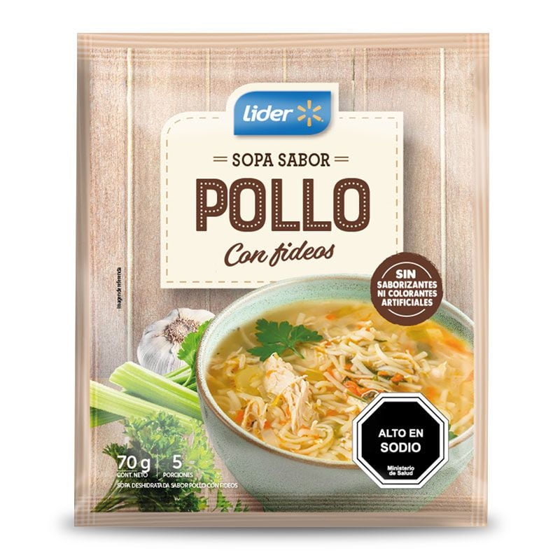 Sopa Sabor Pollo Con Fideos (5 Porciones) Sobre 70 g Lider