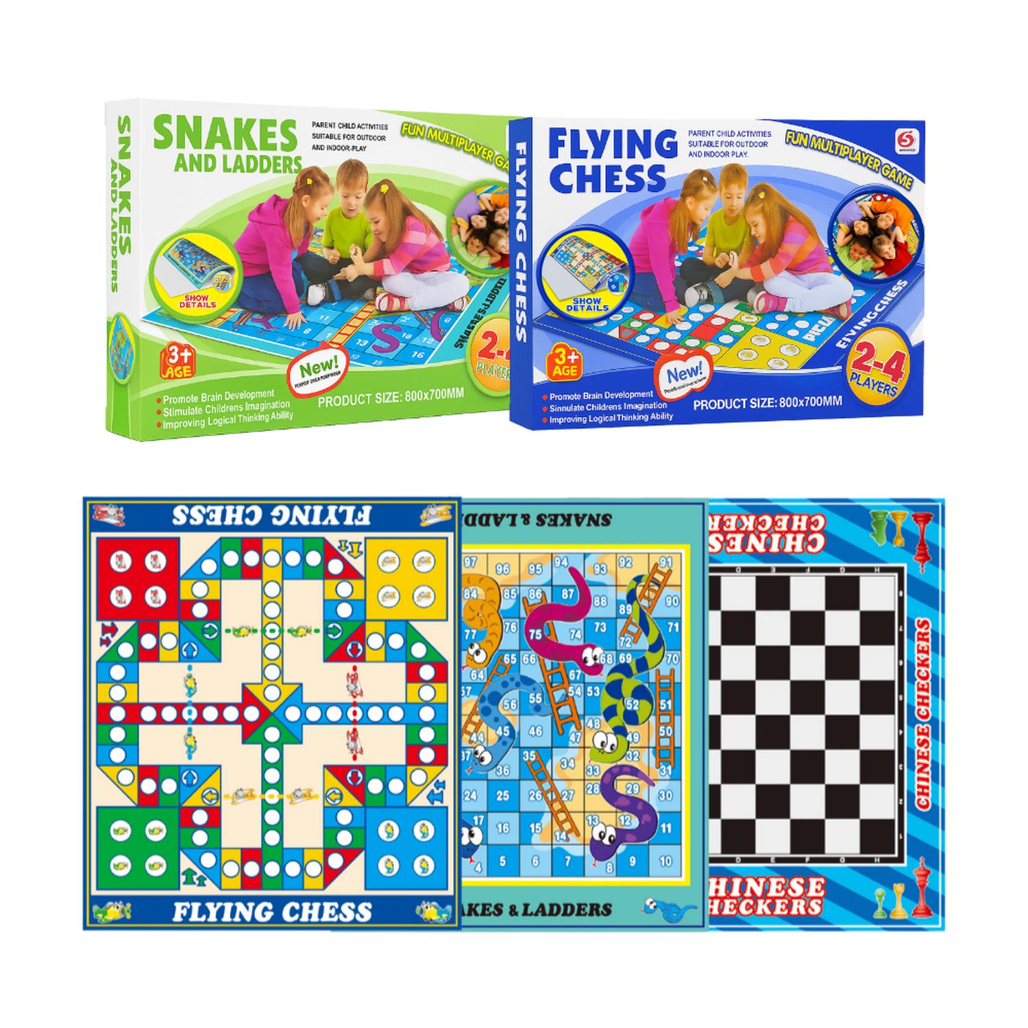 Fliperex - Juego Ludo Serpientes Y Escaleras Ajedrez 3 En 1 Alfombra