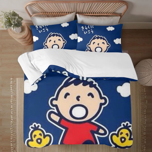 Minna No Tabo 3-Piece Bedding Set For Kids Boys Girls Adult Cartoon Warm Cute Fashion Holiday Present Gift Bed Sheets