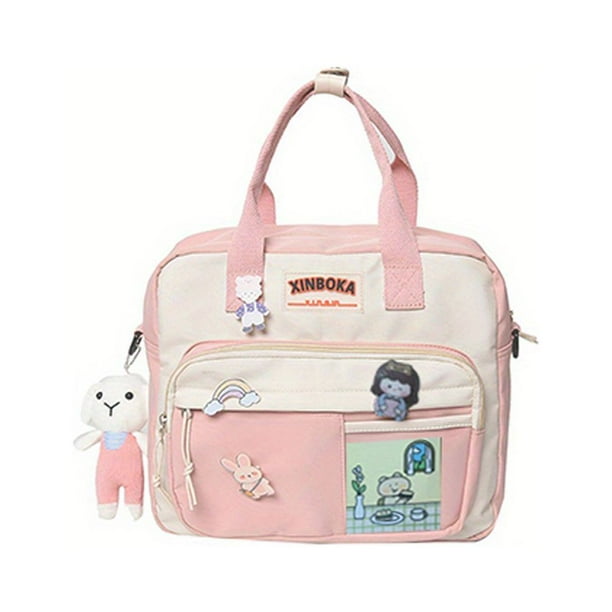 Kawaii Zipper Crossbody Bag, Cute Multifunctional Handbag With Cartoon Charm, School Bag Student Messenger Bag