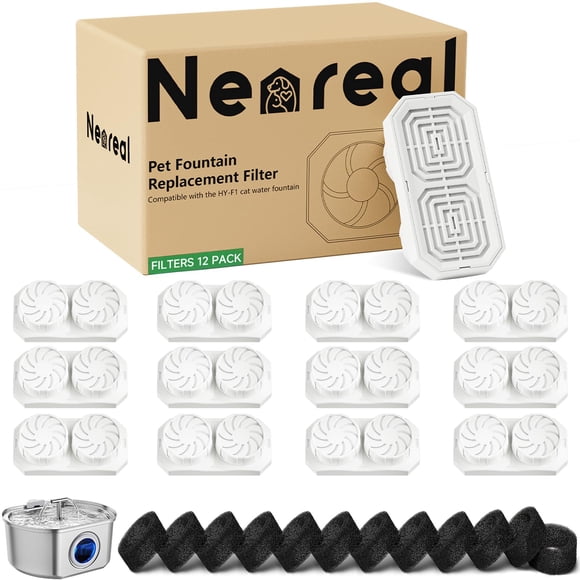 Filtros para Fuente de Agua para Mascotas Neareal Paquete de 12 para Fuente de Acero Inoxidable de 3.2L