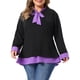 thumbnail image 1 of Blusa de Oficina Casual Suave de Manga Larga 2 en 1 con Lazo en el Cuello y Bloque de Color para Mujer de Talla Grande de Agnes Orinda 2X Púrpura, 1 of 6