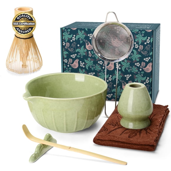 Set De Batidor Para Matcha Con Cuenco De Cerámica Y Bambú Kit De 7 Piezas