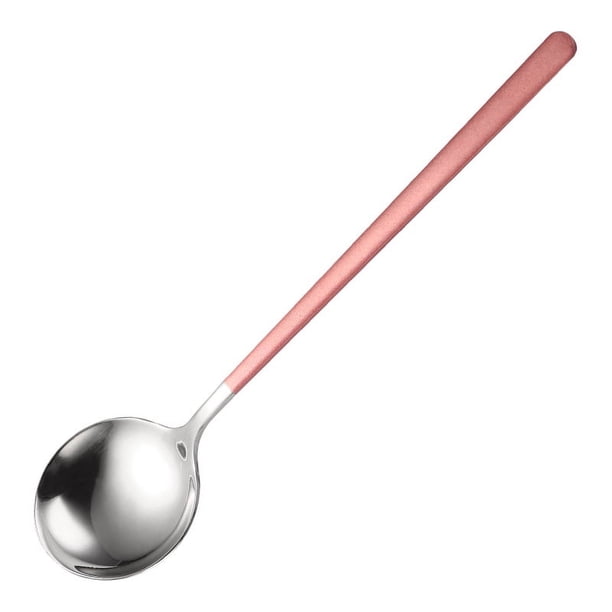 XmhyTop 4 piezas Cucharas Redondas de Acero Inoxidable plata rosa, 19.5x4.5 cm - Ideal para Sopas, Guisos y Servicio Elegante en Hogar y Restaurantes