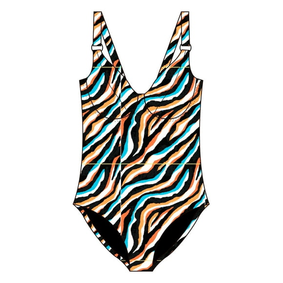 Traje De Baño Enterito Básico Estampado Naranja M