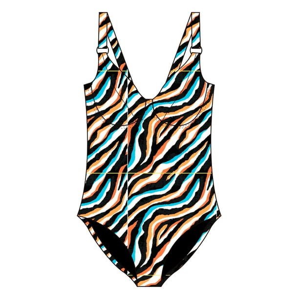 Traje De Baño Enterito Básico Estampado Naranja M