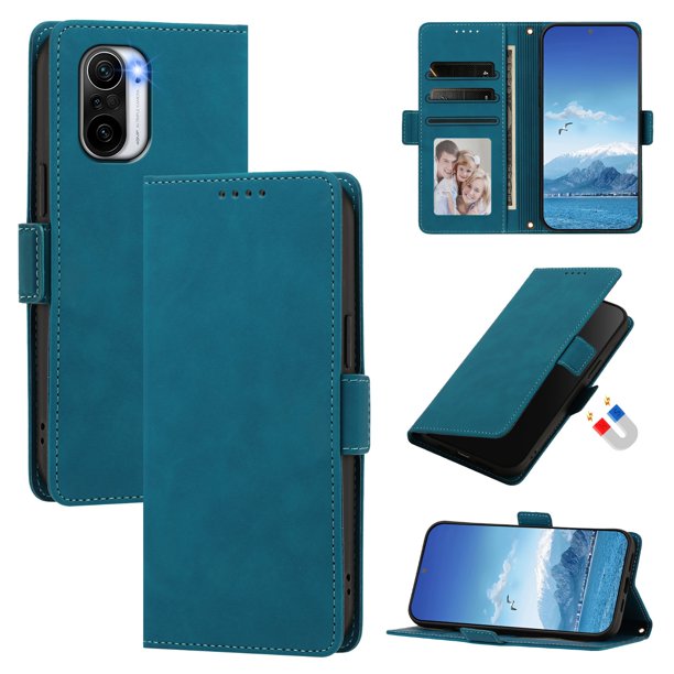 Funda Billetera Delgada para Xiaomi POCO C81 con Ranuras y Soporte Azul lago