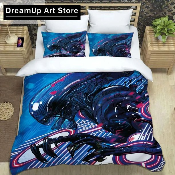 Fashion Alien Bedding Set Boys Girls Duvet Cover Pillowcase Bed Adult Bedroom