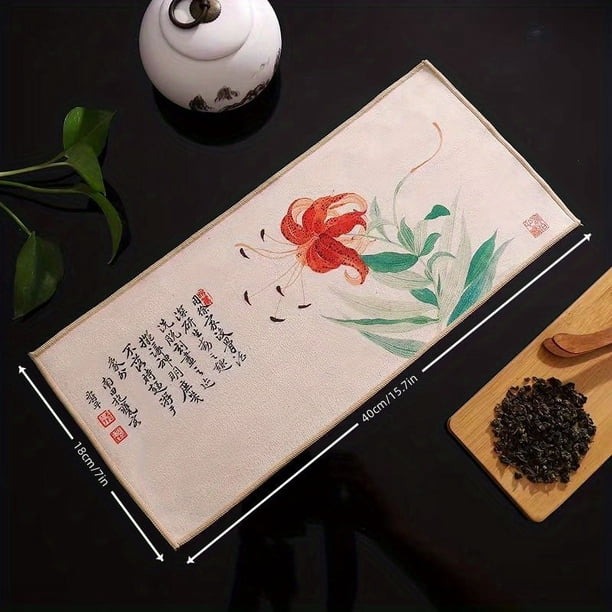 1pc Chinese Ancient Style Painted Tea Towel - Thickened Water Absorption, Perfect for Kitchen & Party Supplies, Creative Gift Idea!