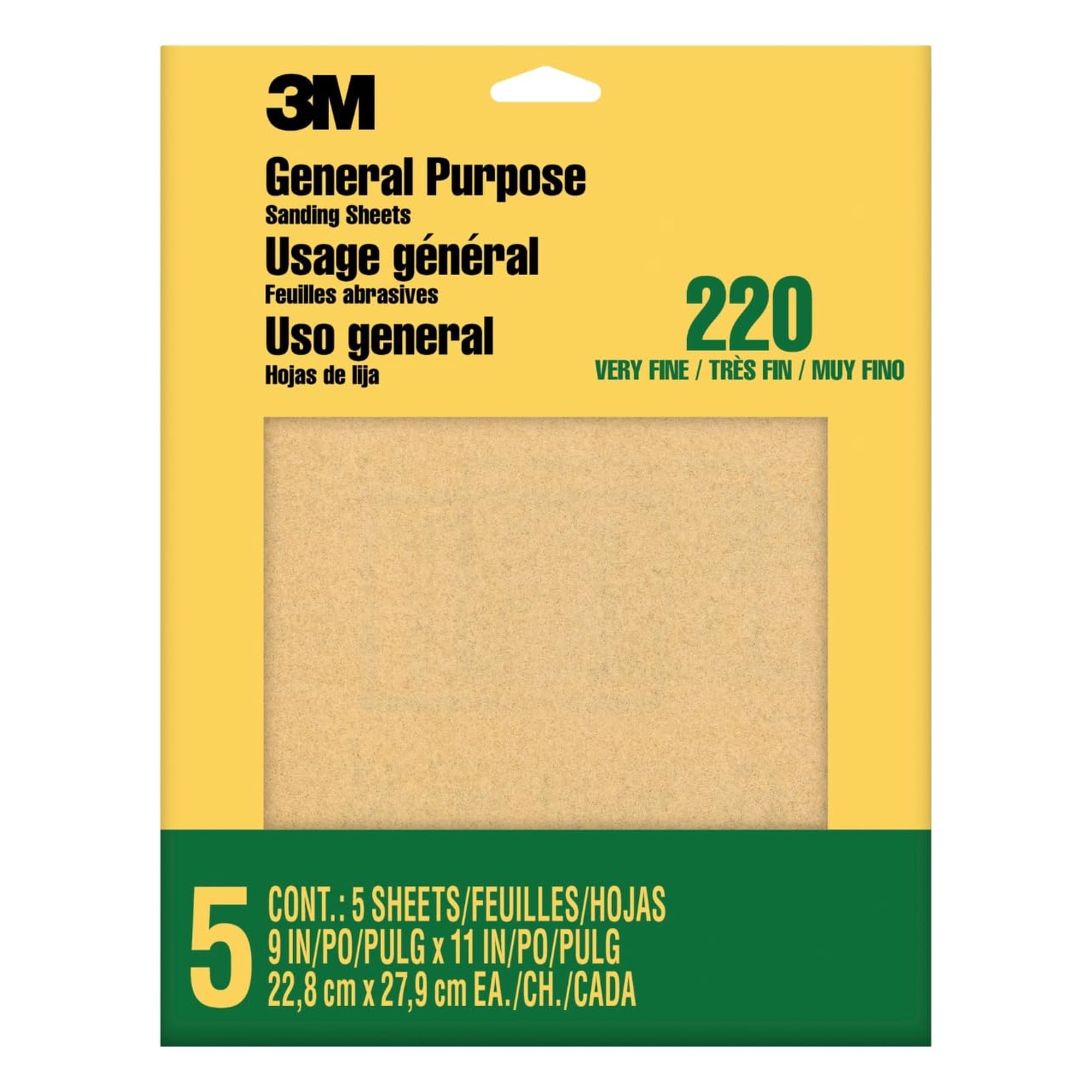 Papel De Lija 3m 9000na-20, Grano 220, 5 Hojas Para Pintar Madera Y Metal