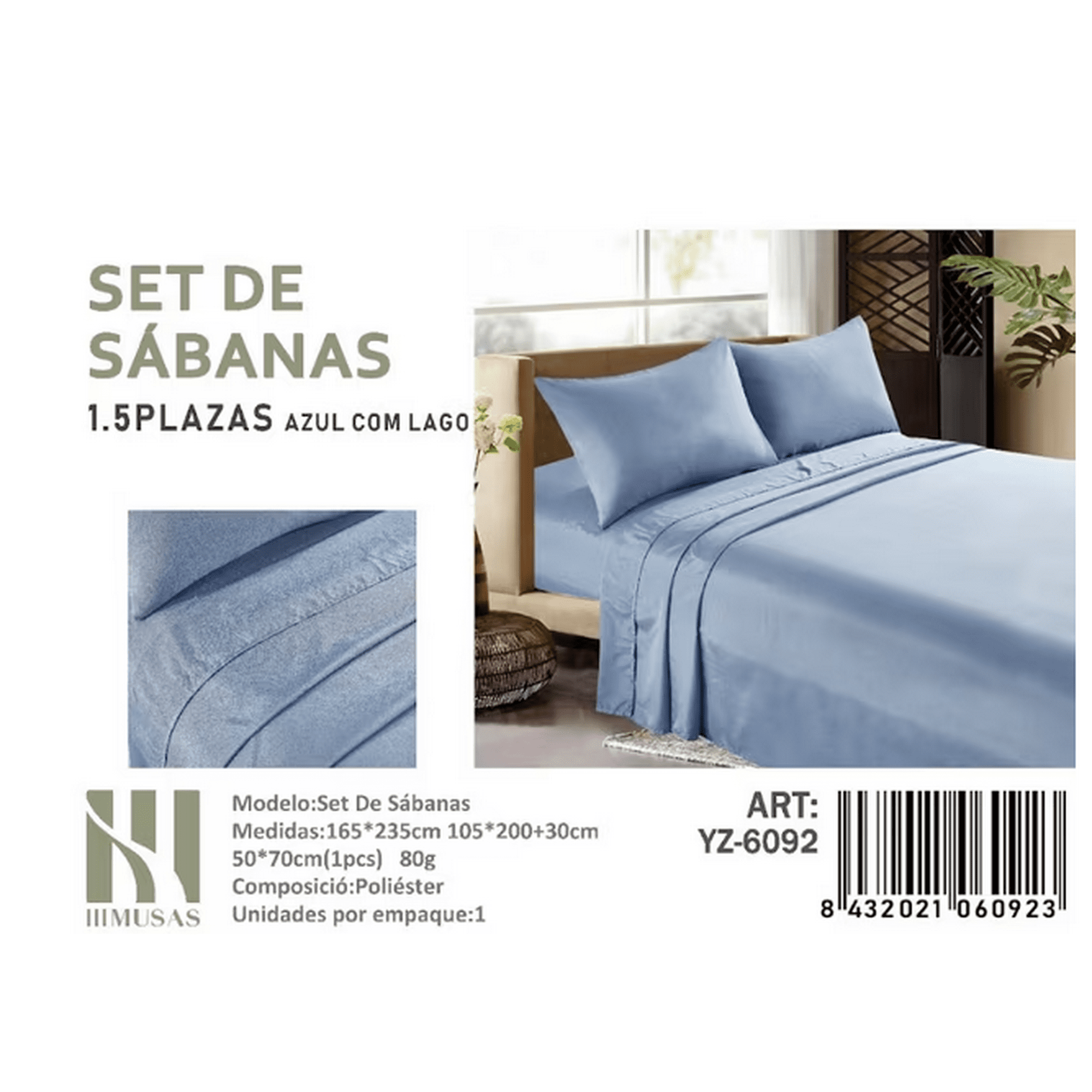 Tecnocasa - Set De Sabanas 1.5 Plazas 150 Hilos 1 Funda De Almohada Hilos Color Azul