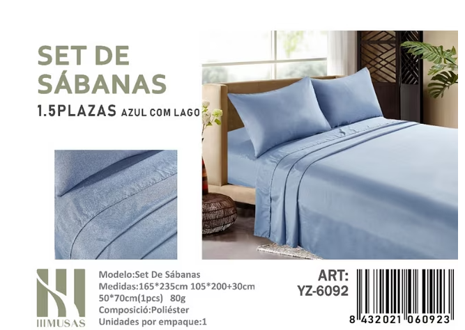 Tecnocasa - Set De Sabanas 1.5 Plazas 150 Hilos 1 Funda De Almohada Hilos Color Azul