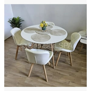Cori Cori - Comedor Mesa Eames Melamina Blanco 100Cm + 4 Sillas Mariposa Wood Beige